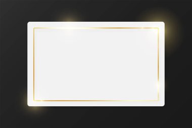 Koyu gri arka plan üzerinde izole beyaz plaka üzerinde altın parlak parlayan vintage çerçeve. Altın lüks gerçekçi sınır. Düğün, anneler veya Sevgililer Günü kavramı. Xmas ve Yeni Yıl kağıt soyut. Vektör