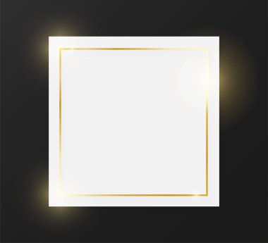 Koyu gri arka plan üzerinde izole beyaz plaka üzerinde altın parlak parlayan vintage çerçeve. Altın lüks gerçekçi sınır. Düğün, anneler veya Sevgililer Günü kavramı. Xmas ve Yeni Yıl kağıt soyut. Vektör