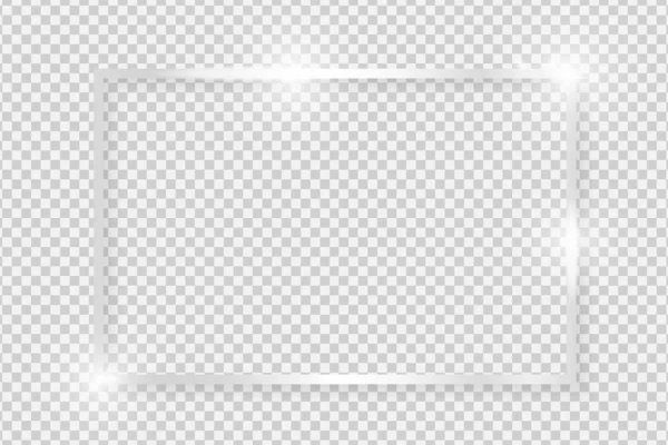 투명 한 배경에 격리 된 그림자와 실버 빛나는 빈티지 사각형 프레임. 금속 고급 감이 현실적인 사각형 테두리입니다. 벡터 일러스트레이션 — 스톡 벡터
