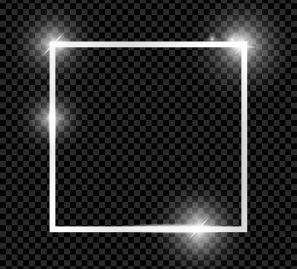 Серебристая блестящая винтажная квадратная рамка с тенями, изолированными на темном прозрачном фоне. Платиновый роскошный прямоугольник. Векторная иллюстрация — стоковый вектор