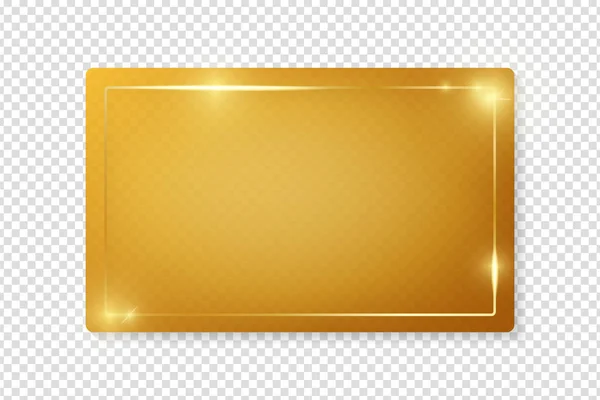Gold shiny glowing vintage frame on plate isolated on transparent background. Golden luxury realistic border. Wedding, mothers or Valentines day concept. Xmas and New Year paper abstract. Vector — Stock Vector