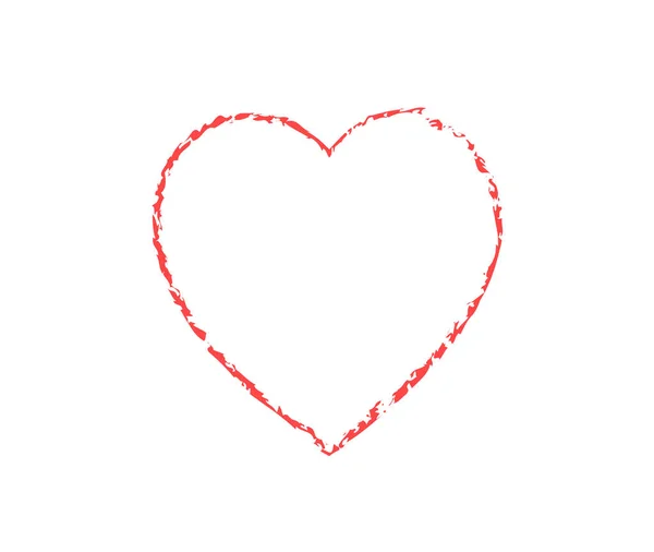 Signo rojo del corazón aislado en blanco. Icono de San Valentín. Forma dibujada a mano. Ilustración vectorial — Archivo Imágenes Vectoriales