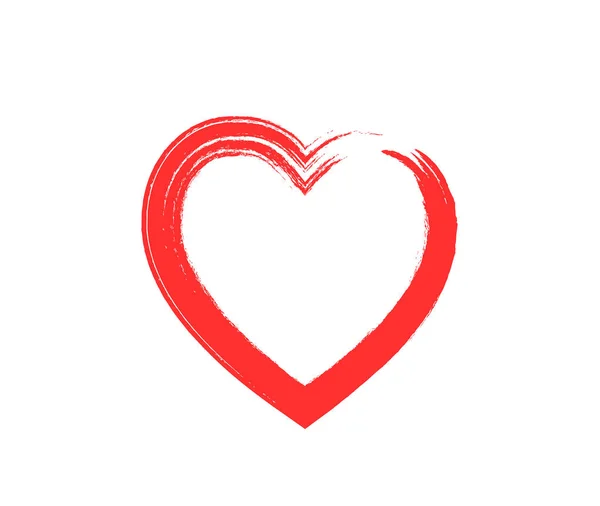 Signo rojo del corazón aislado en blanco. Icono de San Valentín. Forma dibujada a mano. Ilustración vectorial — Archivo Imágenes Vectoriales