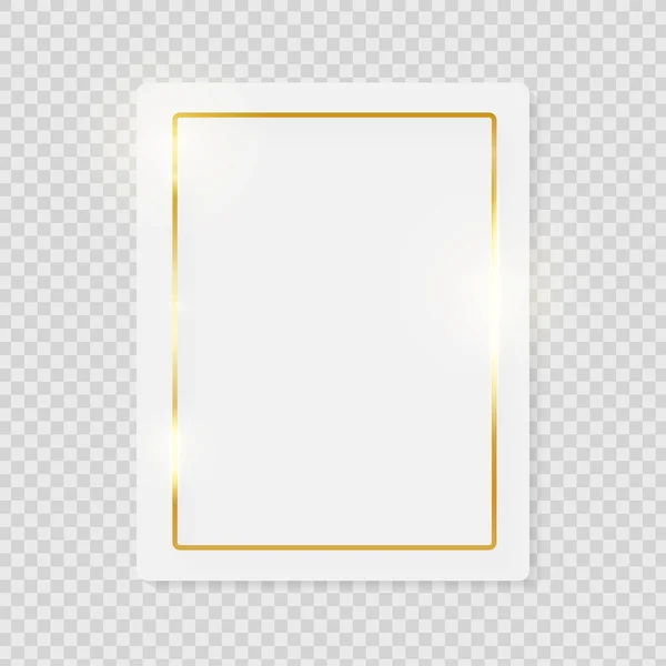 Marco vintage brillante dorado sobre placa blanca aislada sobre fondo transparente. Frontera realista de lujo dorado. Boda, madre o concepto de San Valentín. Resumen de papel de Navidad y Año Nuevo. Vector — Vector de stock