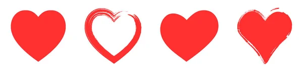 Rote handgezeichnete Herzen gesetzt. Valentinstag-Ikonen. Herzzeichen isoliert auf weißem Hintergrund. Love-Konzept-Sticker. Vektorillustration — Stockvektor