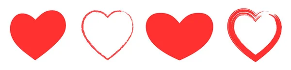 빨간 손으로 그린 하트 세트. 발렌타인 데이 아이콘입니다. 흰색 배경에 고립 된 심장 징후. 사랑 개념 스티커. 벡터 일러스트레이션 — 스톡 벡터