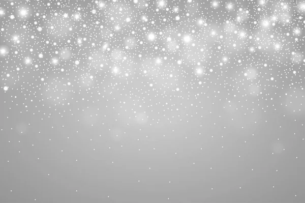 Winter glowing silver background of falling snow. Christmas and New Year card design. Realistic detailed snow fall abstract. Snowstorm, blizzard concept. Vector illustration — Stock Vector