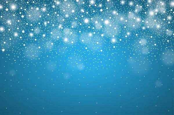 Invierno brillante fondo azul de nieve cayendo. Diseño de tarjetas de Navidad y Año Nuevo. Realista detallada caída de nieve abstracta. Tormenta de nieve, concepto de ventisca. Ilustración vectorial — Vector de stock