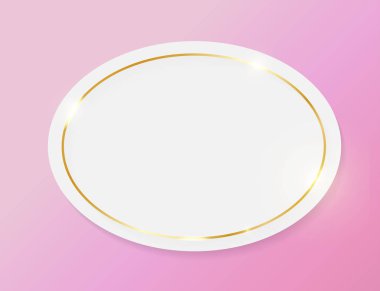 Pembe arka plan üzerinde izole beyaz plaka üzerinde Altın parlak parlayan vintage çerçeve. Altın lüks gerçekçi sınır. Düğün, anneler veya Sevgililer Günü kavramı. Xmas ve Yeni Yıl kağıt özet
