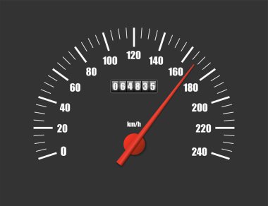 Gerçekçi hız göstergesi siyah arka plan üzerinde izole. Motor mil ölçüm ölçeğiile spor araba kilometre sayacı. Yarış hız sayacı. Motor gücü kavramı şablonu