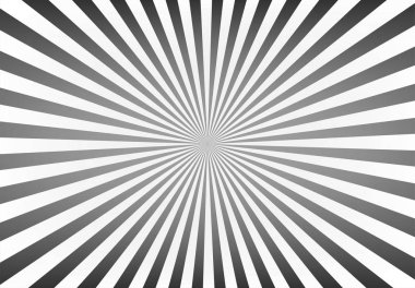 Sunbeam soyut arka plan. Simetrik radyal siyah beyaz güneş ışınları. Süs mangası deseni. Yaz afişi. Düz stil çizgi dokusu