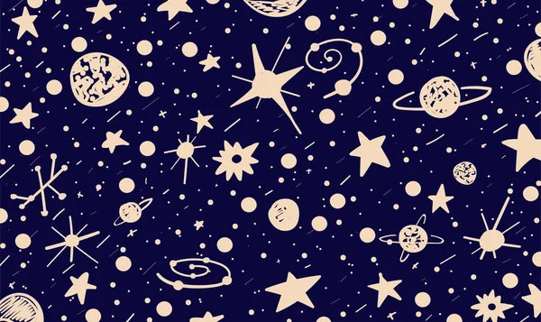 手溺れスクラッチスタイルの夜空の背景。宇宙、星、惑星。スペースブルーとベージュの抽象 — ストック写真