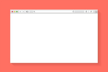 Modern tarayıcı pencere tasarımı yaşayan mercan arka plan izole. Web penceresi ekranı mockup. Gölge ile Internet boş sayfa kavramı. Vektör çizimi