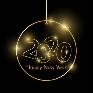 Altın parlak parlayan Noel oyuncak siyah izole. Davet, kart, satış, moda vb için 2020 altın lüks çizgi sınırı Minimalist lüks Yeni Yıl 2020 kavramı. Vektör çizimi