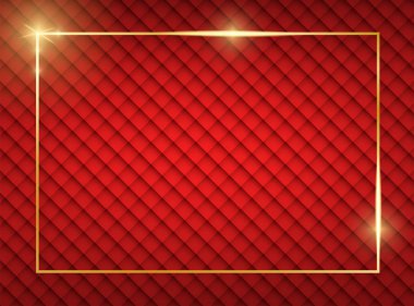 Kırmızı vintage doku üzerinde gölgeler ile altın parlak parlayan çerçeve. Altın lüks gerçekçi dikdörtgen kenarlık. Noel ve Yeni Yıl boş kart. Satılık, davetiye, el ilanı, kapak, poster tasarımı için. Vektör