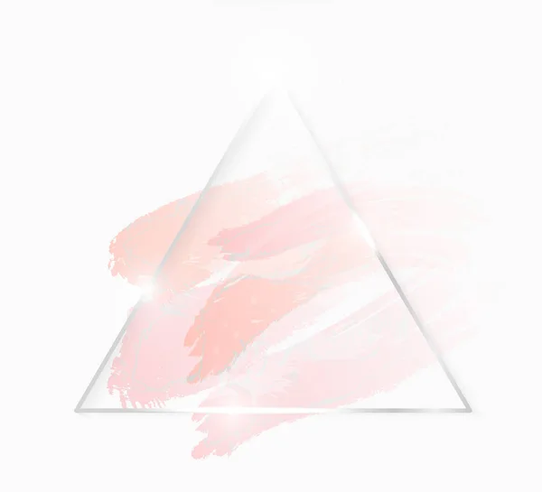 Silbrig glänzendes Dreiecksgestell mit rosafarbenen Pinselstrichen isoliert auf Weiß. Weihnachtskartendesign. goldene Luxuslinie Grenze für Einladung, Verkauf, Mode, Hochzeit, Foto usw. Vektor — Stockvektor