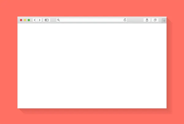 Diseño moderno de la ventana del navegador aislado sobre fondo de coral vivo. Pantalla de ventana web maqueta. Internet concepto de página vacía con sombra. Ilustración vectorial — Vector de stock