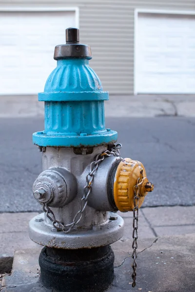 Brandhydraulik Blå Top Fire Hydrant Gatan Vintage Ser Gammal Hydrant — Stockfoto