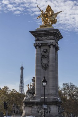 Eyfel Kulesi ve Pont Alexandre III 'ün sütunu, dikey görünüm