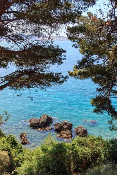 Vista Mar Adriático Con Agua Azul Montenegro Fondo Viaje Paisaje —  Fotos de Stock