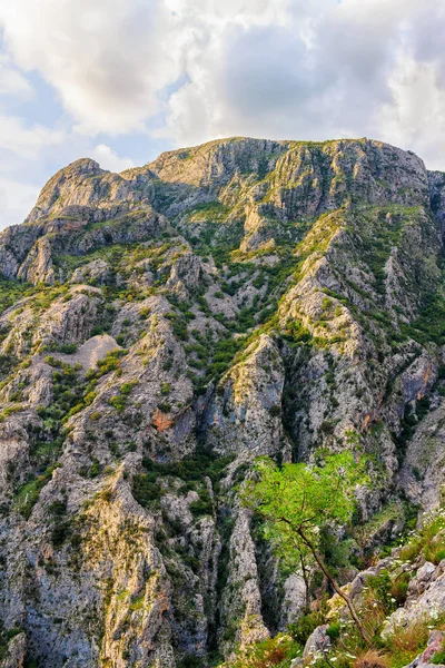 Sıcak günbatımı ışıklarında güzel dağlar, renkli doğa manzarası..