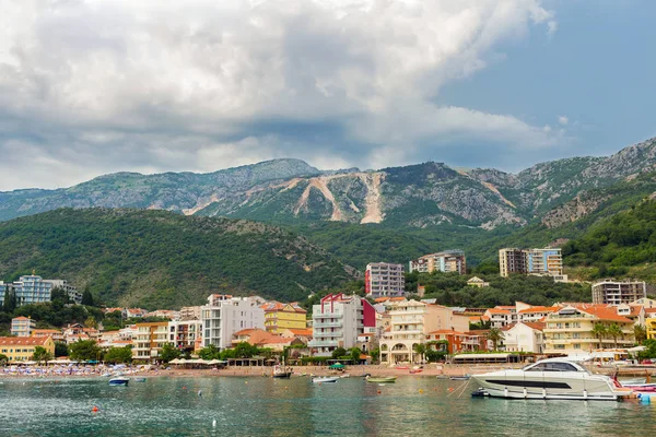 View Town Becici Surrounded Mountains Storm Dramatic Clouds Budva City — Stock Photo, Image