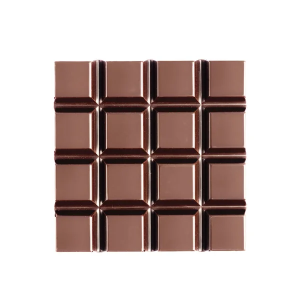 Forme Carrée Barre Chocolat Noir Amère Isolée Sur Fond Blanc — Photo