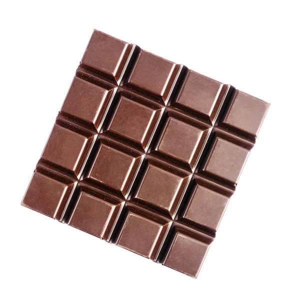 Forme Carrée Barre Chocolat Noir Amère Isolée Sur Fond Blanc — Photo