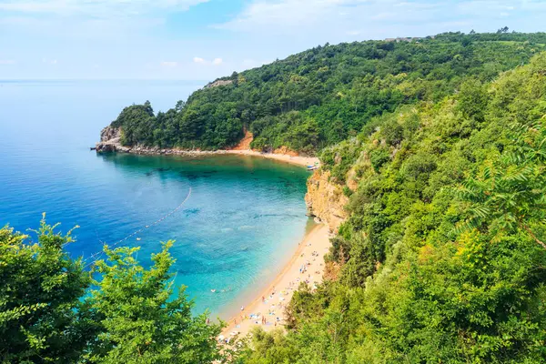 Vista Desde Arriba Costa Del Mar Adriático Playa Mogren Montenegro —  Fotos de Stock