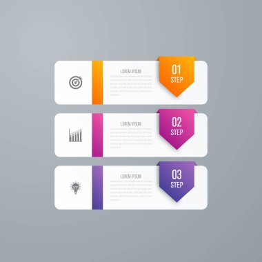 Vektör çizim infographics 3 seçenekleri. Bilgi ve veri görselleştirme. Dinamik infographics şık geometrik. öğe için tasarım iş Davetiyeler, hediye kartları, el ilanları ve broşürler