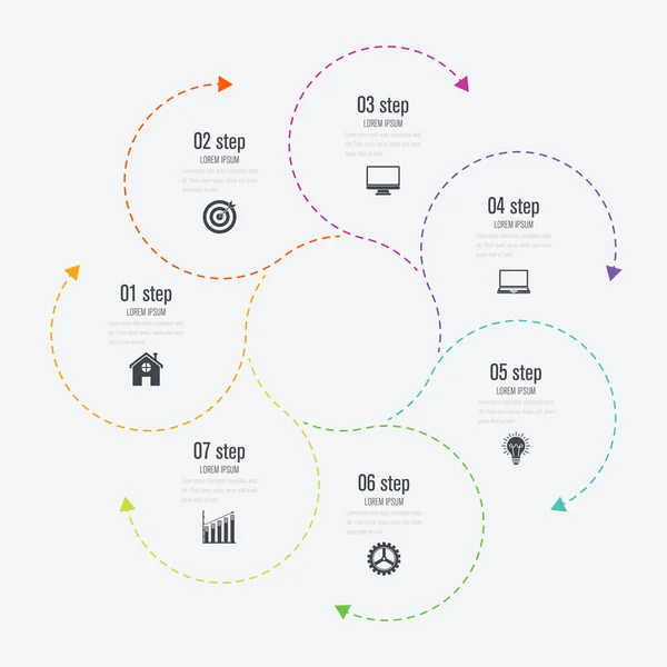 Modelo de infográficos 7 opções com círculo — Vetor de Stock