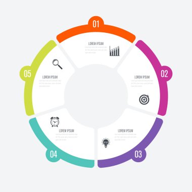 Infographics Şablon 5 daire seçenekleriyle