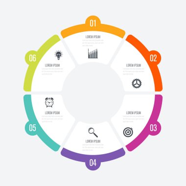 Infographics Şablon 6 daire seçenekleriyle