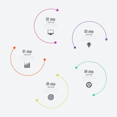 Infographics Şablon 5 daire seçenekleriyle
