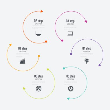 Infographics Şablon 6 daire seçenekleriyle