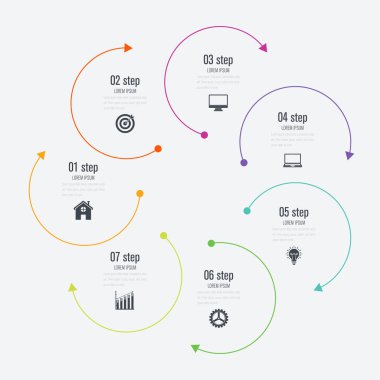Infographics Şablon 7 daire seçenekleriyle