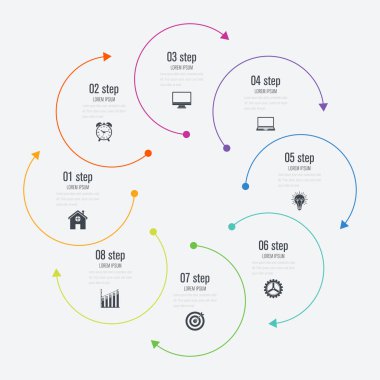 Infographics Şablon 8 daire seçenekleriyle