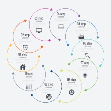 Infographics şablonu 10 daire seçenekleriyle
