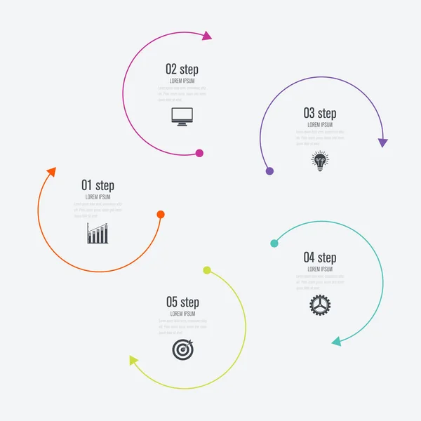 Plantilla de infografías 5 opciones con círculo — Vector de stock