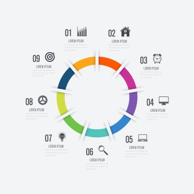 Infographics Şablon 9 daire seçenekleriyle