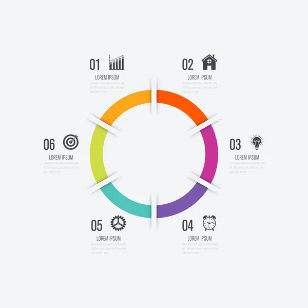 Шаблон інфографіки 6 параметрів з колом — стоковий вектор