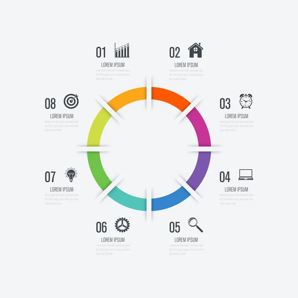 サークルとインフォ グラフィック テンプレート 8 オプション — ストックベクタ