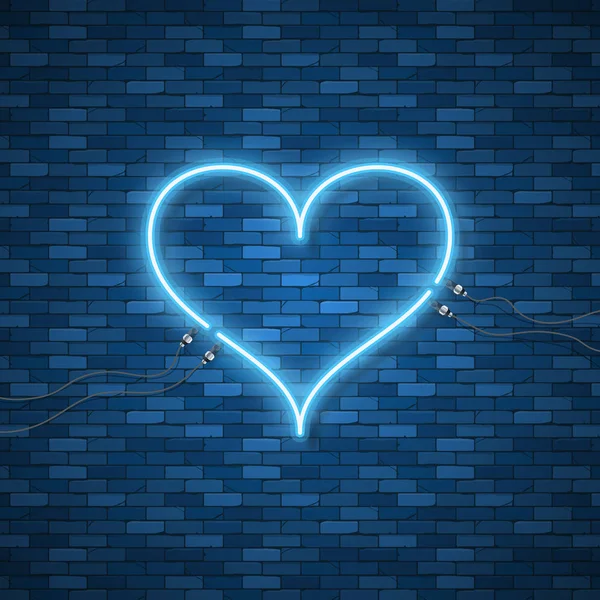 Φωτεινή καρδιά. Ρετρό μπλε νέον σύμβολο καρδιά — Διανυσματικό Αρχείο