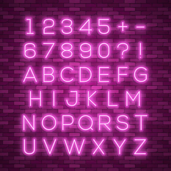 Realistische neon alfabet. Felle neon gloeiende lettertype — Stockvector