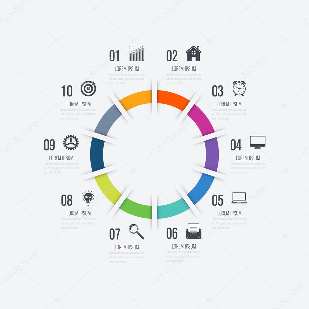 Infographics template 10 options with circle