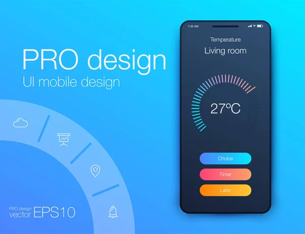 UI meteo. Design dei materiali. Illustrazione vettoriale — Vettoriale Stock