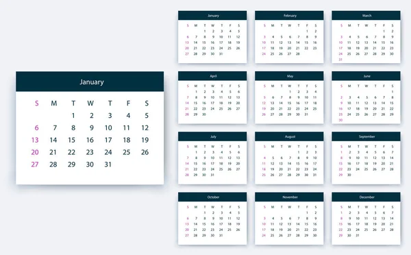 Calendario simple 2019 sí, Stock diseño de vectores eps10 . — Vector de stock