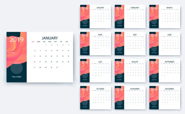 Calendario simple 2019 sí, Stock diseño de vectores eps10 . — Vector de stock