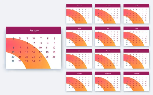 Простой календарь 2019 год, год выпуска, дизайн вектора запаса eps10 . — стоковый вектор