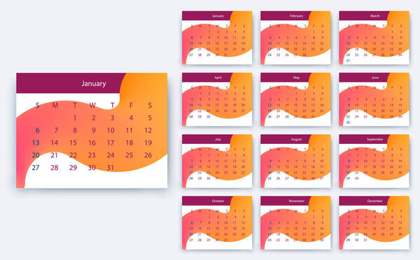 simple calendar 2019 yesr, Stock vector design eps10.